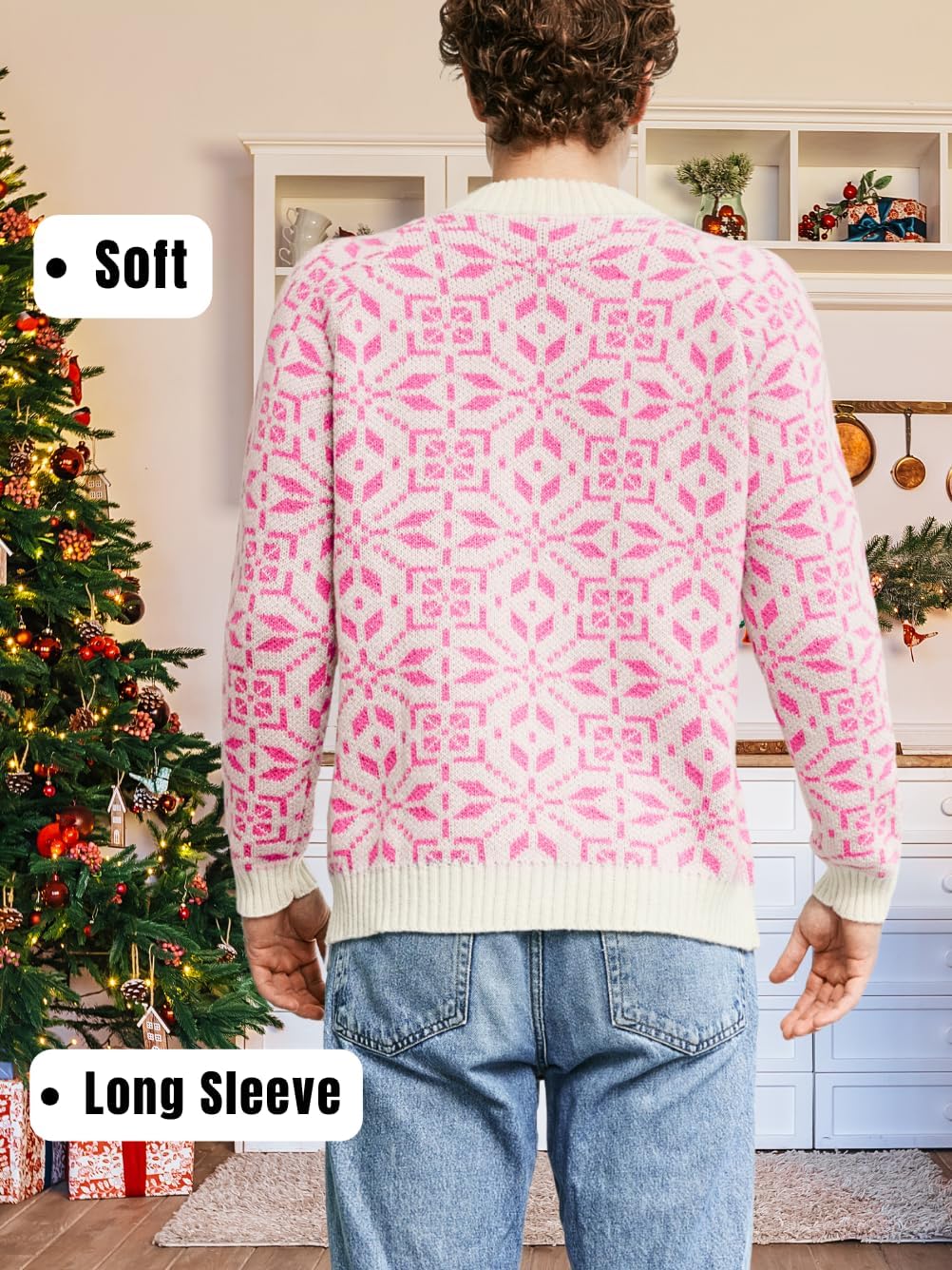 ChiaoLezhee Men's Nordic Snowflake Chunky Sweater, Mock Neck Knit Pullover for Winter & Holiday Season