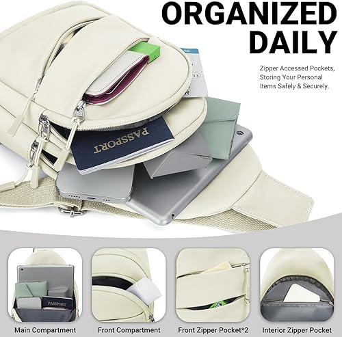 Miniatura 4 de Tuwubi Bolsos cruzados para mujer, bolsa para hombres, mochila pequeña de senderismo antirrobo, ligera para viajes al aire libre (M, beige)