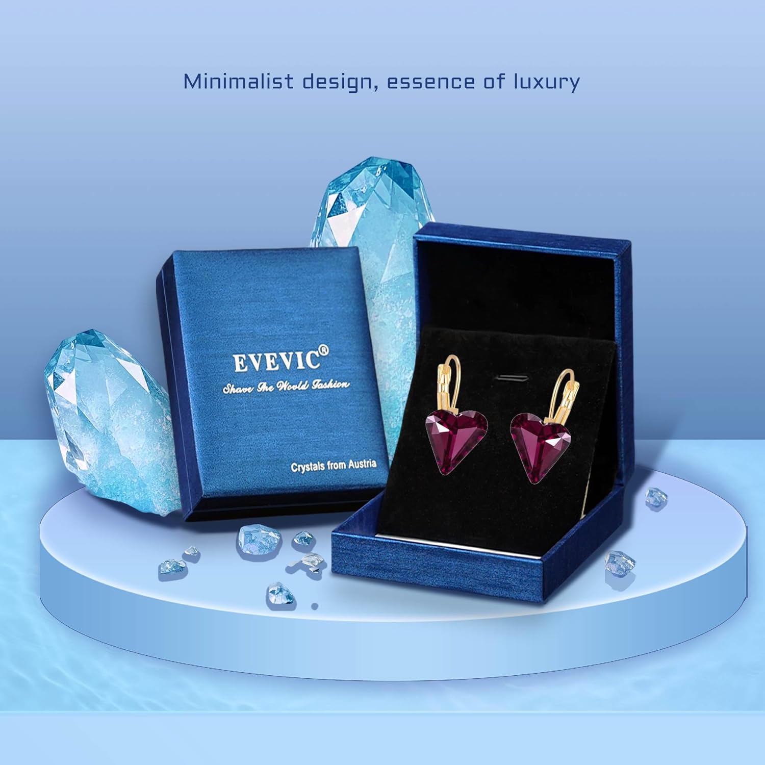 Trendy Austrian Crystal Heart Drop Leverback Earrings for Women 14K Rose Gold Plated Hypoallergenic Jewelry Gifts