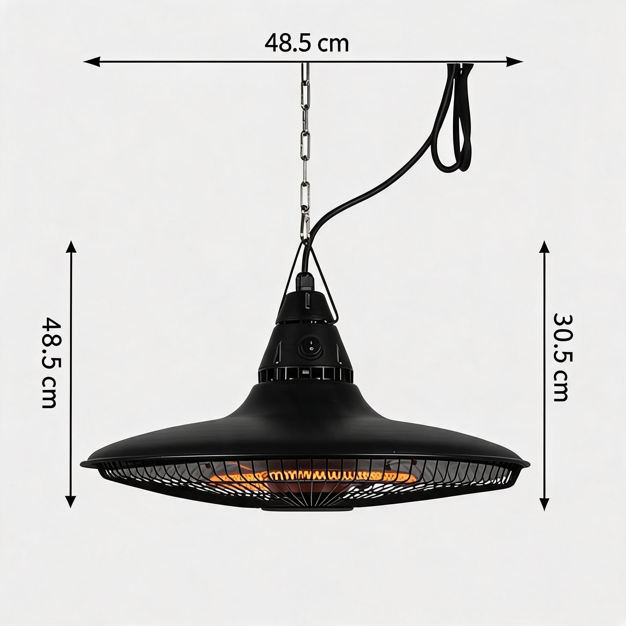 Chauffage terrasse suspendu 1500W, extérieur infrarouge noir aluminium