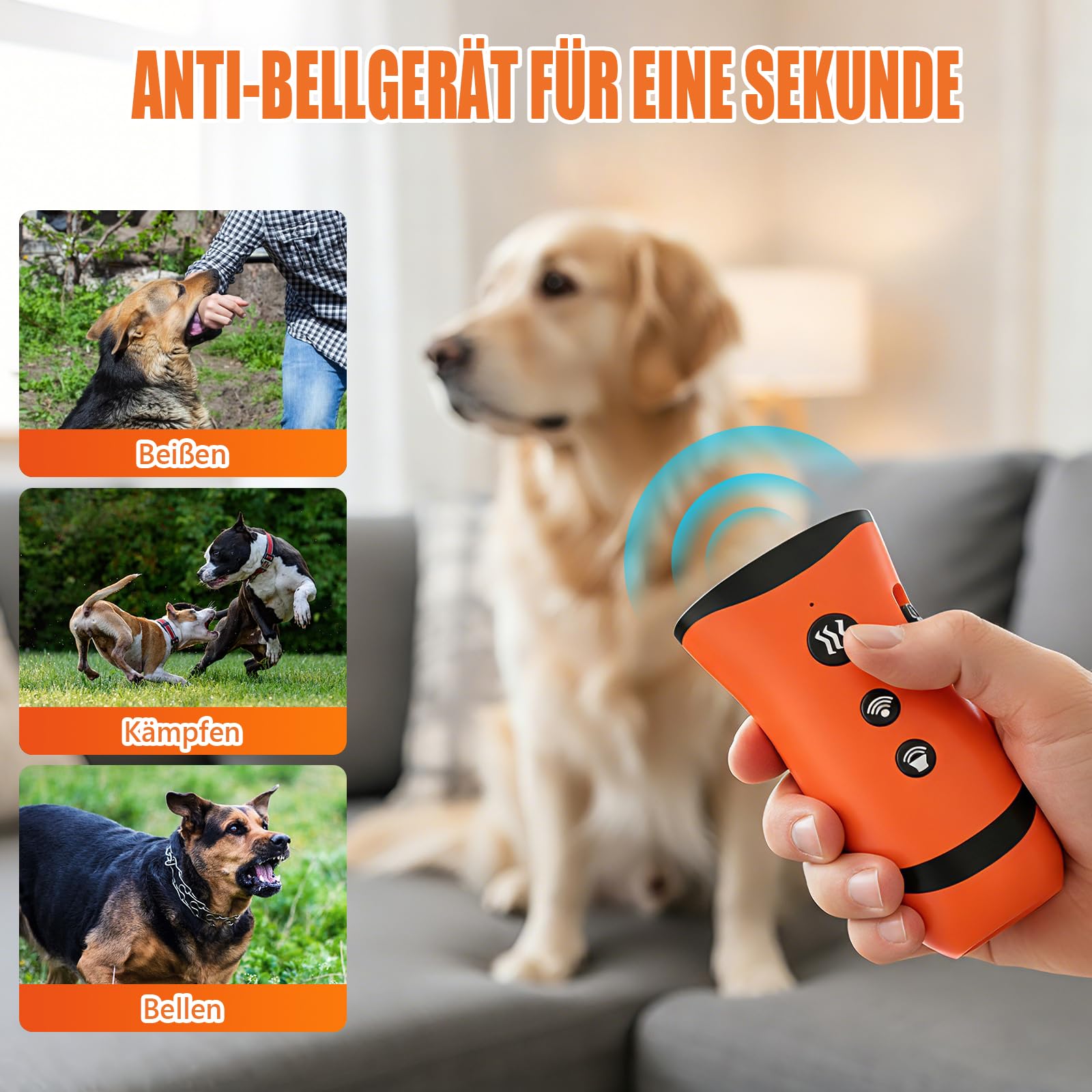 Anti Aboiement Chien, Ultrason Puissant Détracteur d'Aboiement Canin, Portée de 15 m, 3 Modes, Dispositif Anti-aboiement à ultrasons pour l'intérieur et l'extérieur