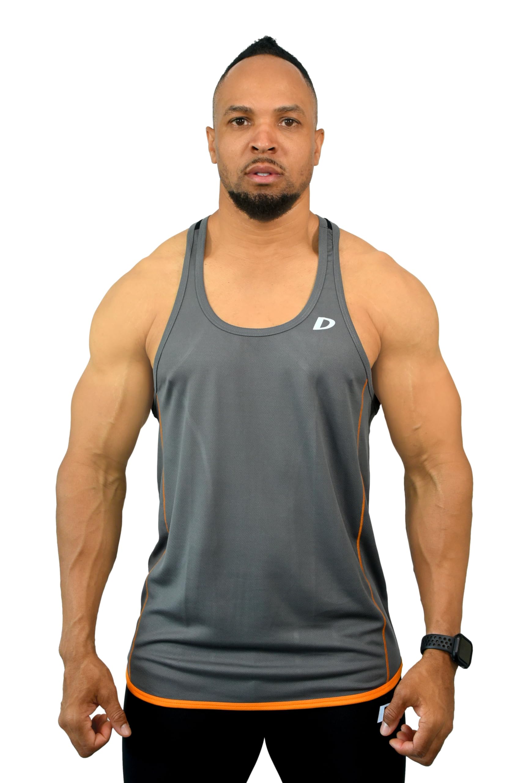 DECISIVE Men's Slim Fit Vest (3TON-GR&OR-L_Grey & Orange_L) 1