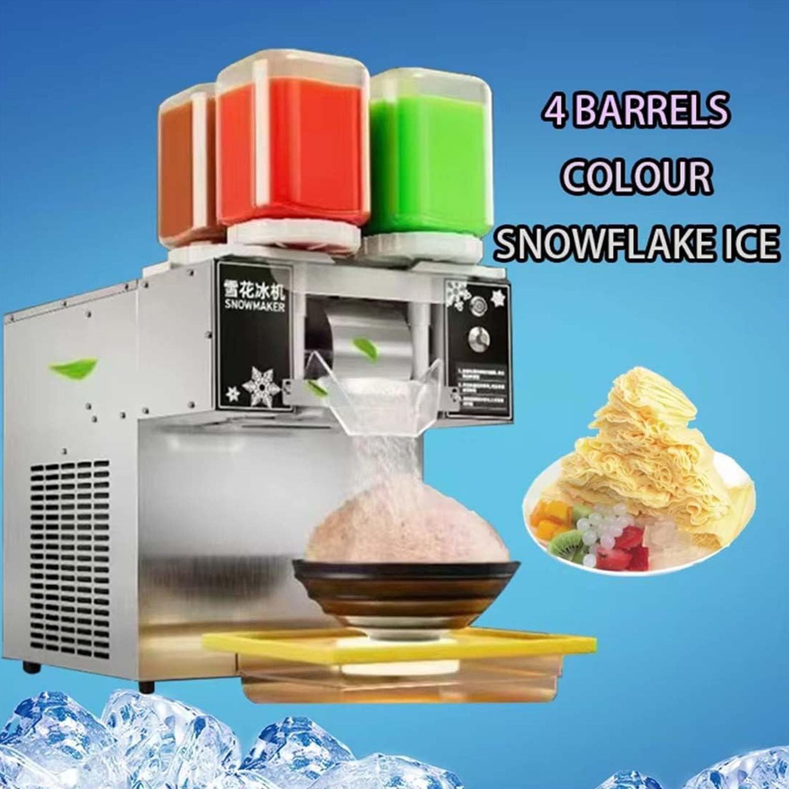 Machine à Glace électrique Automatique Commerciale Forme de Flocon de Neige, broyeur de Flocons de Neige 750W/1200W avec Plateau tournant électrique, pour Cocktails Bar/Lait,1200W