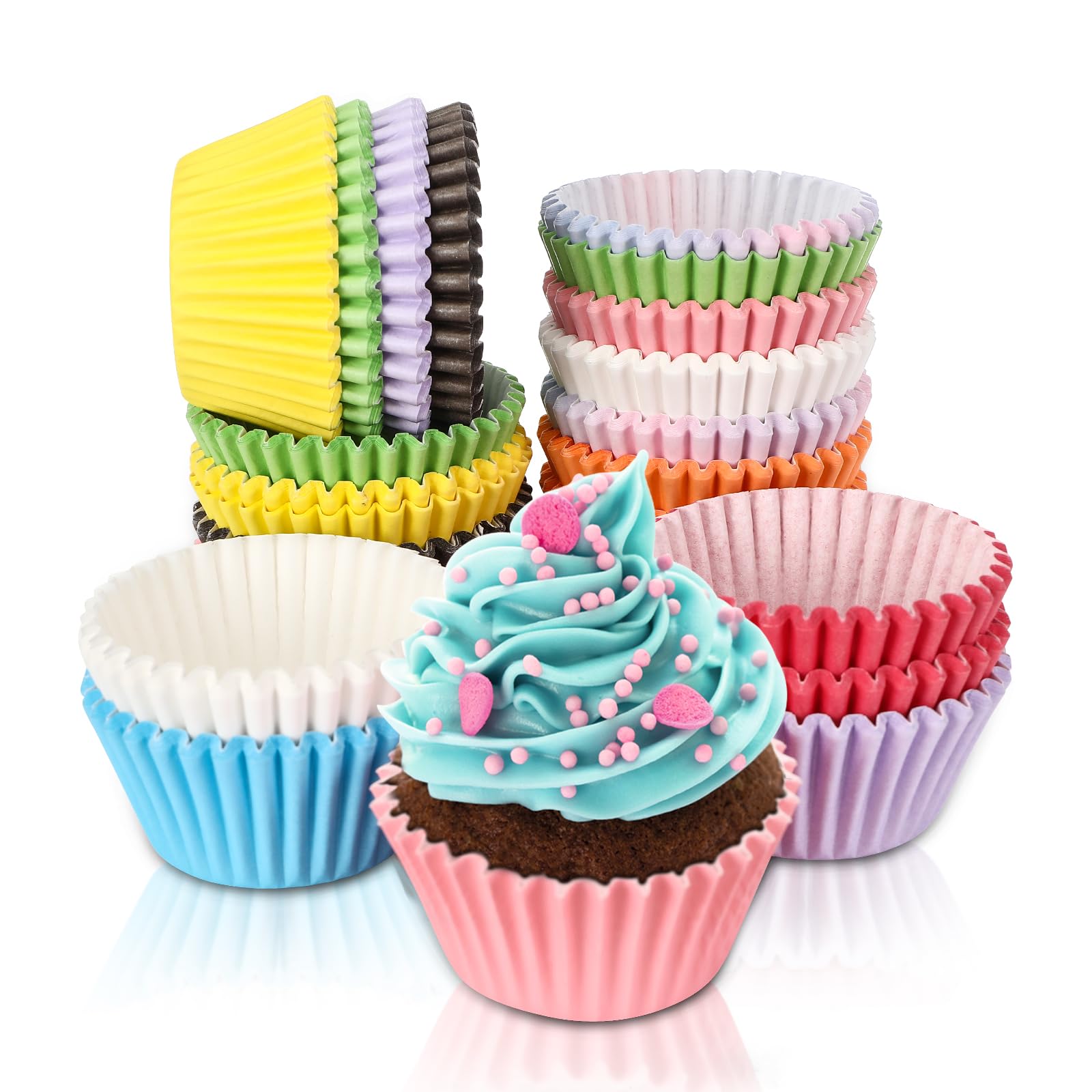 200 Caissettes Cupcakes Papier - 4 Motifs Tulipes - Diamètre 8 Cm - Pour Cuisson Et Décoration