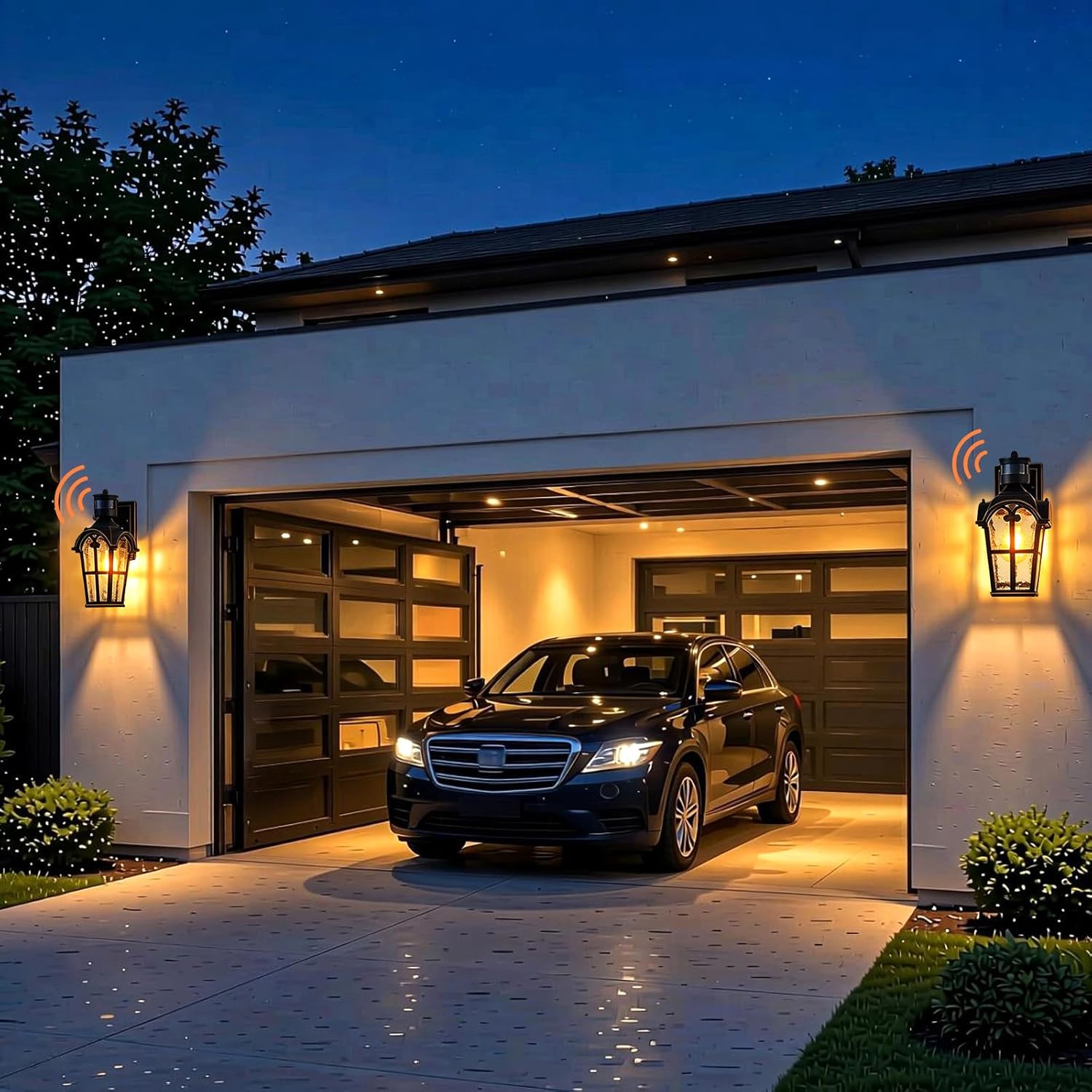 Motion Sensor Outdoor Indoor Lights, 12.6 inch Dusk to Dawn Outdoor Lighting, Water Ripple Glass Wall Light,Waterproof Outside Light for House Porch, Patio, Front Door, Garage,100W E26 Base