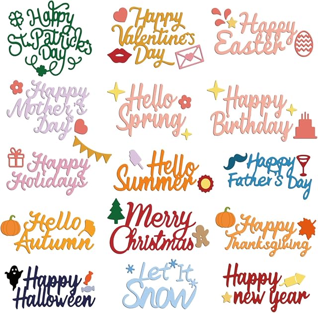 INFUNLY 15pcs Word Die Cuts for Card Making Happy Easter Metal Cutting Dies St. Patrick's Day Word Cut Die Holiday English Words Metal Die Cuts for DIY Scrapbooking Photo Album Paper Decorative