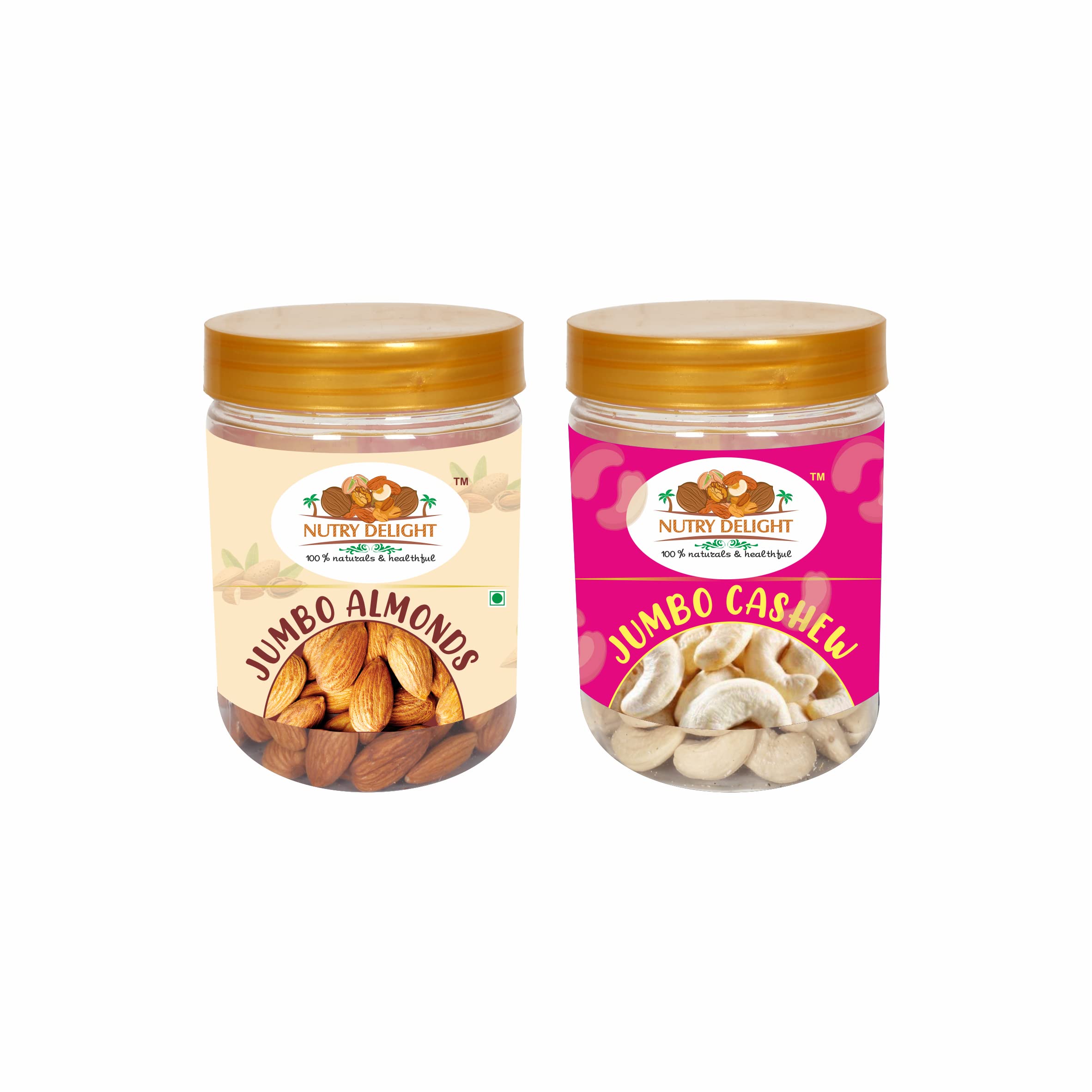 NUTRY DELIGHT Dry Fruits Combo Pack of 500 GMS California Almond, 250 GMS & Cashew Nuts| Kaju, 250 GMS Dry Fruits Combo (Jar Pack of 2)