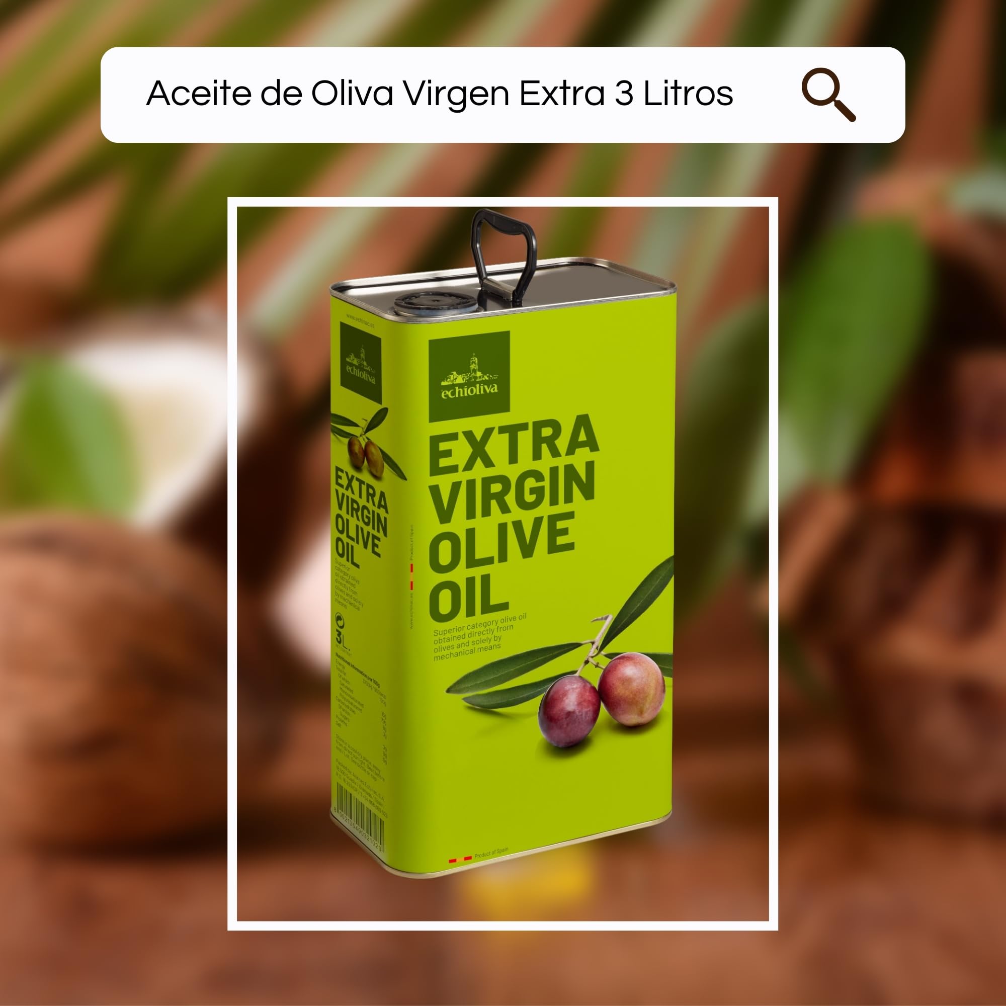 Aceite de Oliva Virgen Extra · ECHINAC Granada Desde 1964 · Lata Opaca 3 Litros · Despensa Familiar