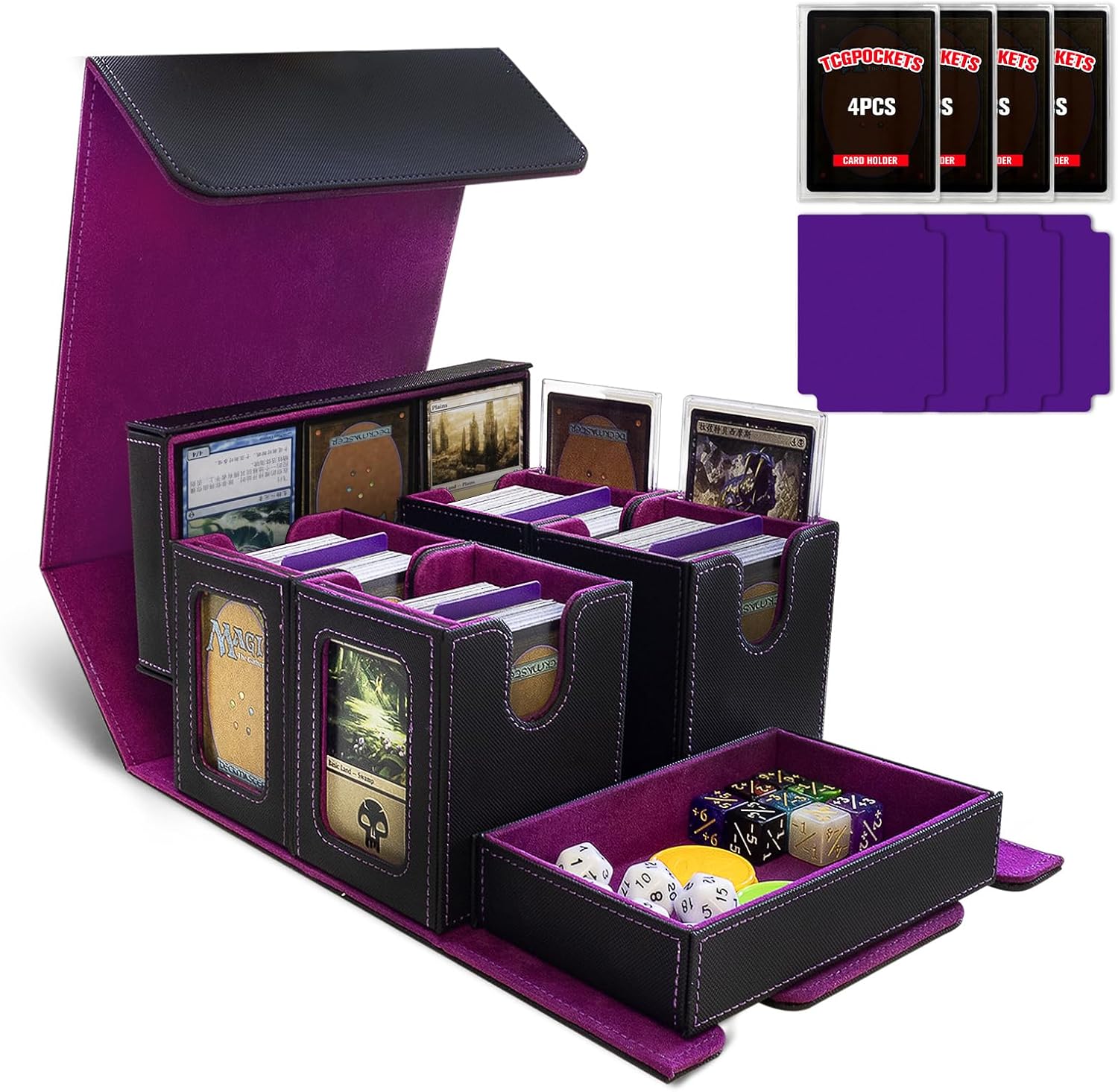 Commander Deck Box, 6 IN 1 Magnetic MTG Deck Box Fits 400+ Cards Purple