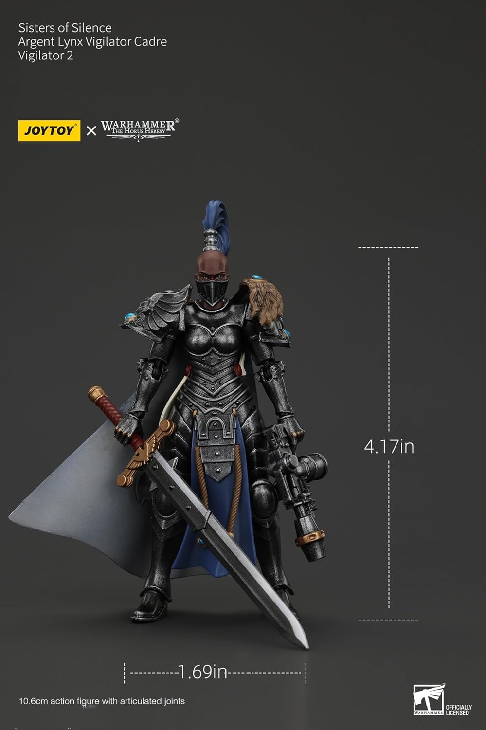 JoyToy Warhammer Horus Heresy Sisters of Silence Argent Lynx Vigilator Cadre Vigilator 2, 1:18 Scale 4.17in Action Figure Mecha Joy Toy Collection Model