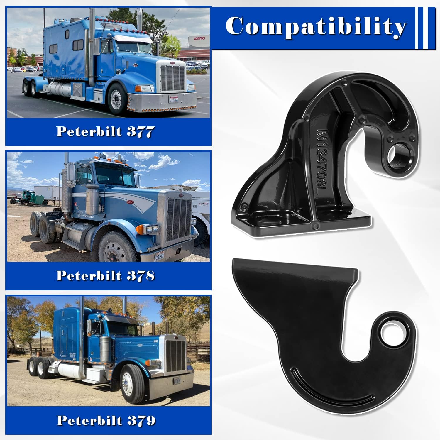 M134708L & M134708R Lower Hood Pivots Replacement Kit Fits for Peterbilt 379 378 377 (Pair, Left & Right), Replace for 1304708L & 1304708R; 13-04708L & 13-04708R