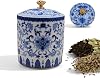 Blue & White Porcelain Salt Cellar with Lid Salt cellar, airtight ceramic spice jar; porcelain salt container for countertop; vintage blue-white kitchen storage, easy to use.