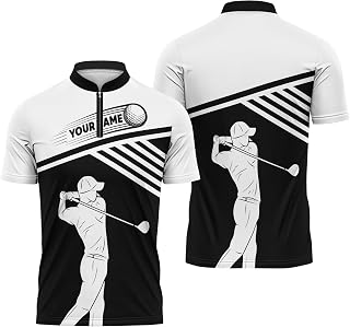 Fashion Golf Themed Half Zip Jerseys with Golf Posture Graphic Customized Zip Tee Shirt with Stand Collar for Beginner