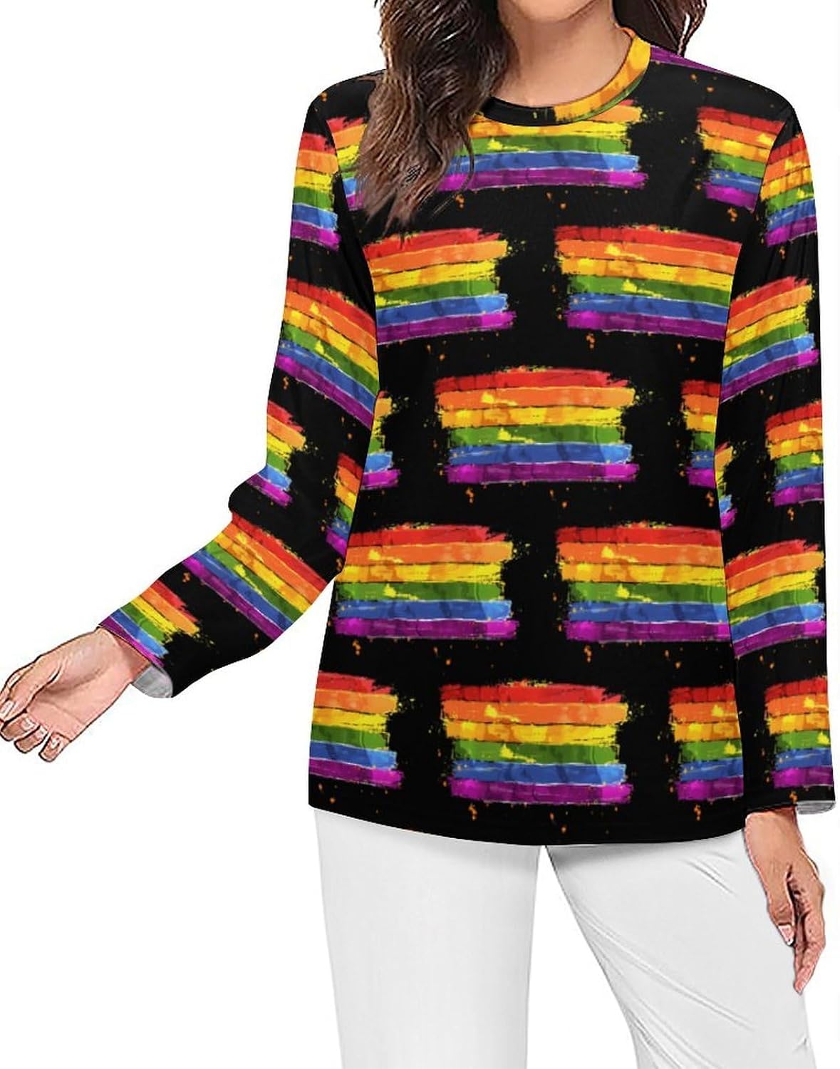 LGBT Rainbow Women's Pajama Top Sleepwear Pajamas Sleep T-Shirt Long Sleeve Shirt Crewneck Tee