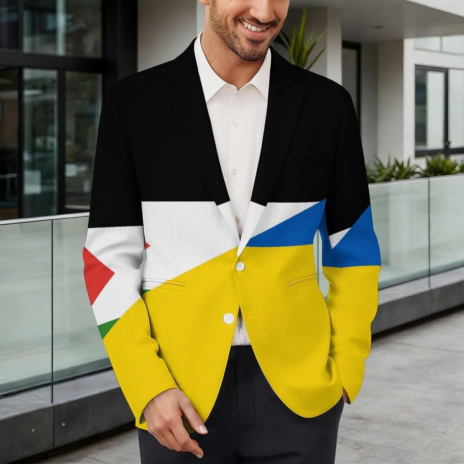 Palestine and Ukraine Flag Printed Men's Blazer Slim Fit One Button Suit Jackets Tuxedos for Business Wedding