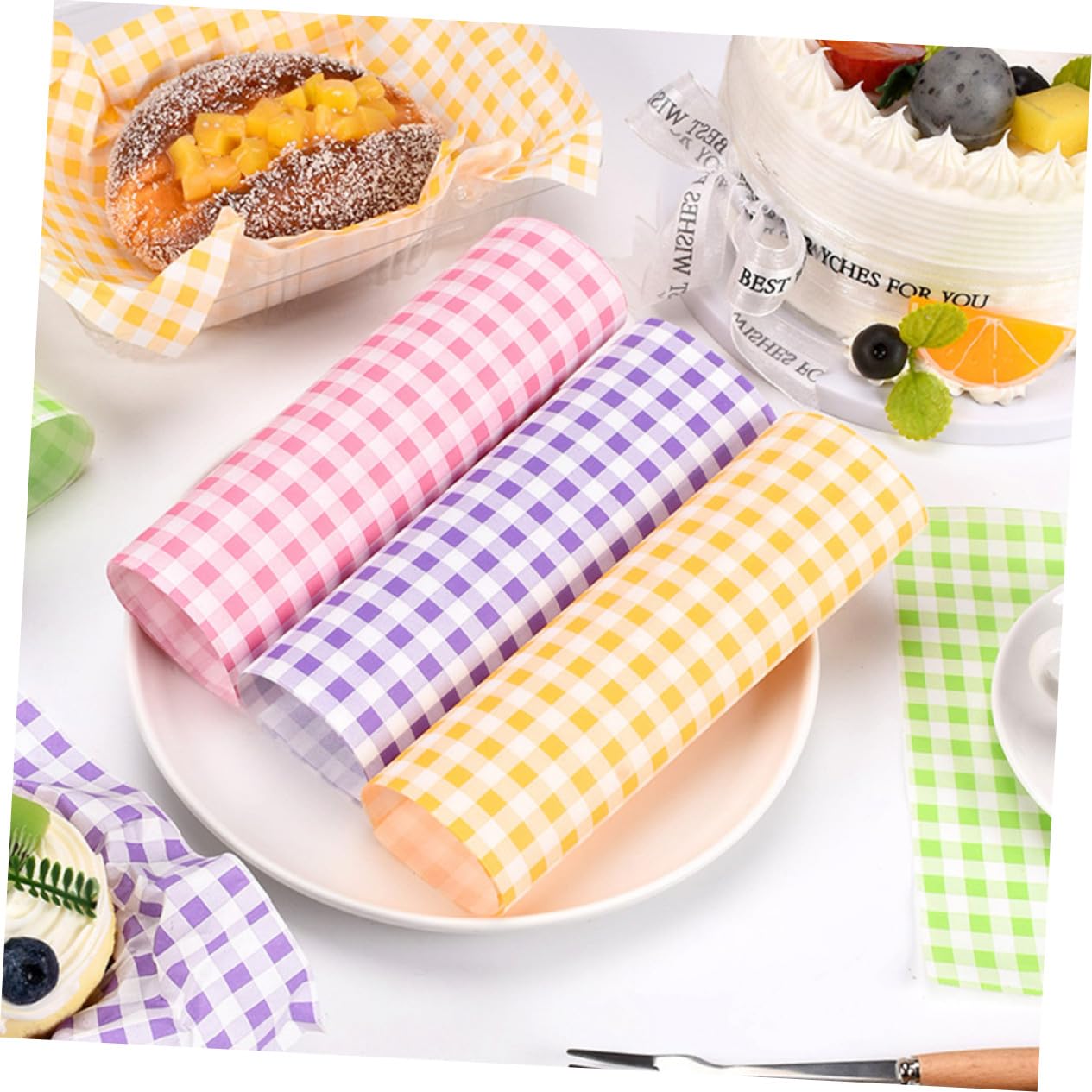 Papel para Hornear Antigrasa Impresión a Cuadros, 400 Piezas de Papel de Pulpa de Madera Resistente para Envolver Sándwiches y Galletas en Food Trucks y Catering