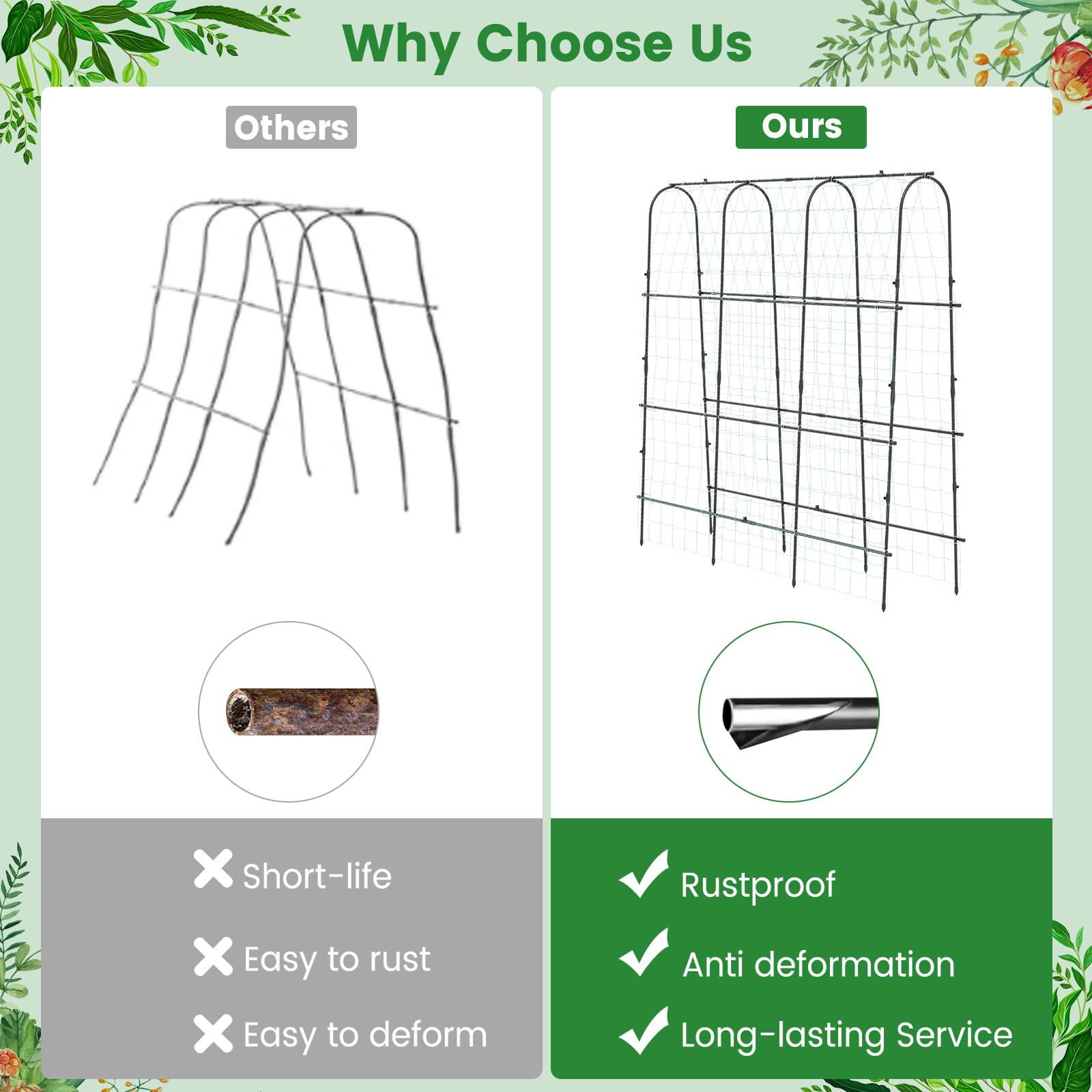 HOMASIS Traliccio per Rampicanti con Rete, Arco da Giardino con Struttura in Metallo, Supporto per Piante Rampicanti, Arco per Esterno, Nero e Verde (181 x 230 cm (L x A))