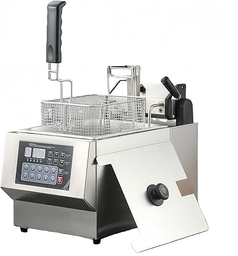 Freidora comercial con cesta, freidora automática manos libres con temperatura programable, temporizador y elevación de cesta, freidora de aceite
