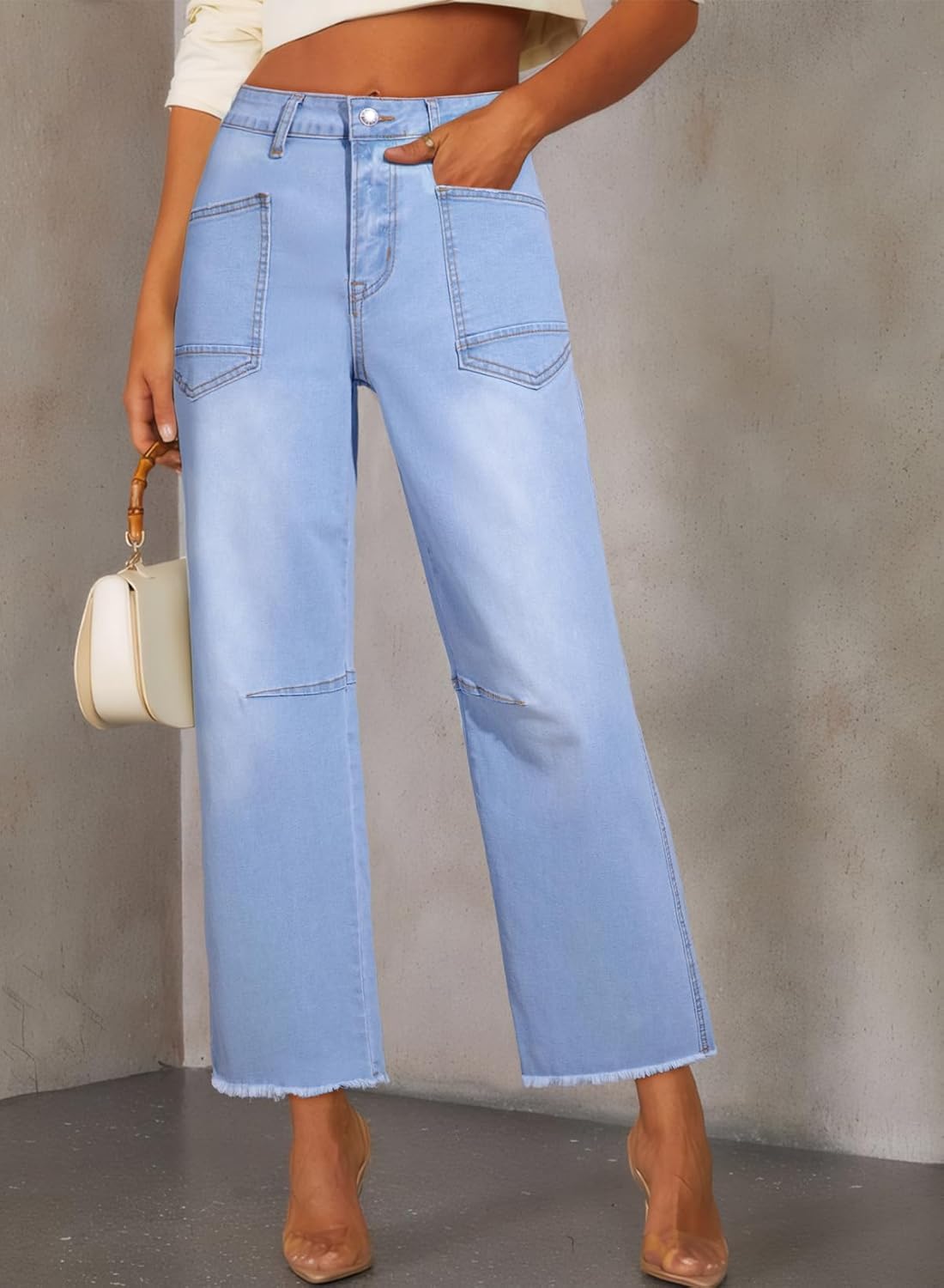 SHEWIN Straight Leg Jeans for Women High Waisted Stretchy Jeans Wide Leg Ankle Denim Pants with Pockets - Image 2