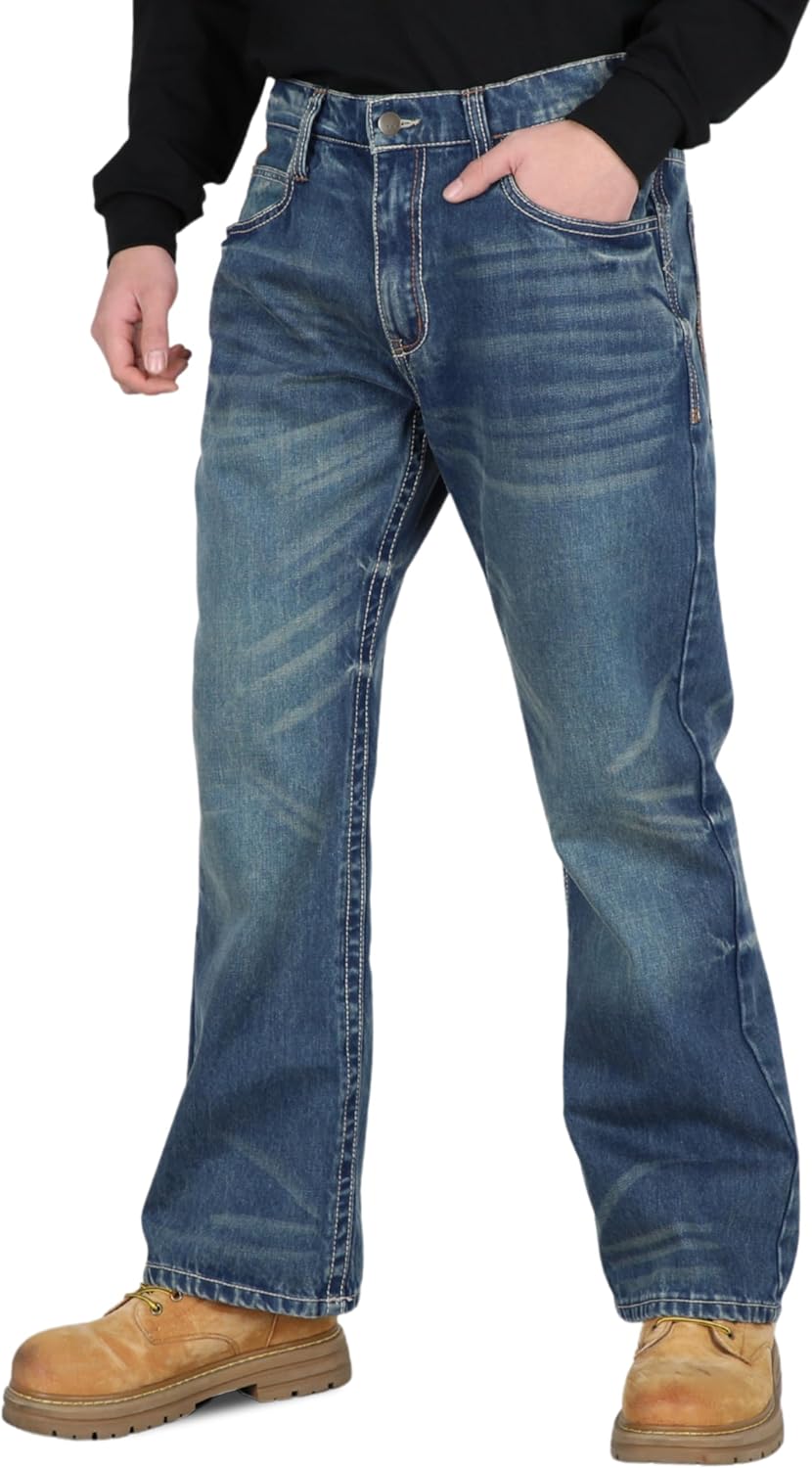BOCOMAL Mens FR Jeans Relaxed Fit Boot Cut Retro Washed Flame Resistant Denim Work Pants NFPA2112 CAT2 - Image 2