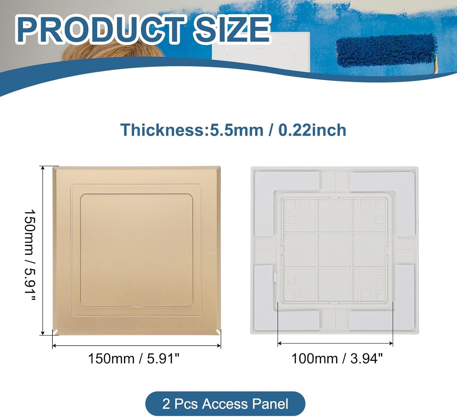 PATIKIL 4x4 Inch Self-Adhesive Access Panel, 2Pcs ABS Plumbing Access Doors Easy Wall Hole Cover for Drywall Plumbing Electrical Cables Wiring, Gold (100x100mm)