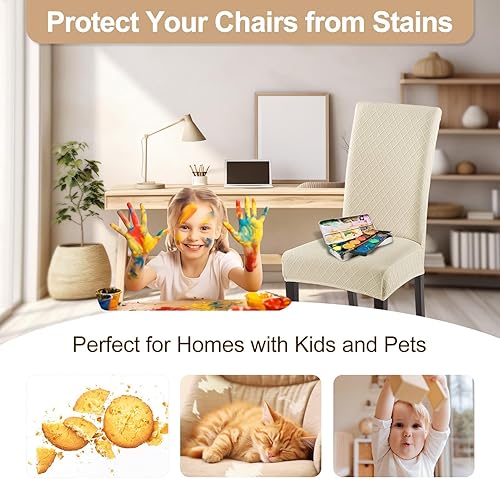 Miniatura 8 de SearchI Juego de 6 fundas para sillas Parsons de tela jacquard, elásticas, súper ajuste, extraíbles y lavables, fundas protectoras para sillas de