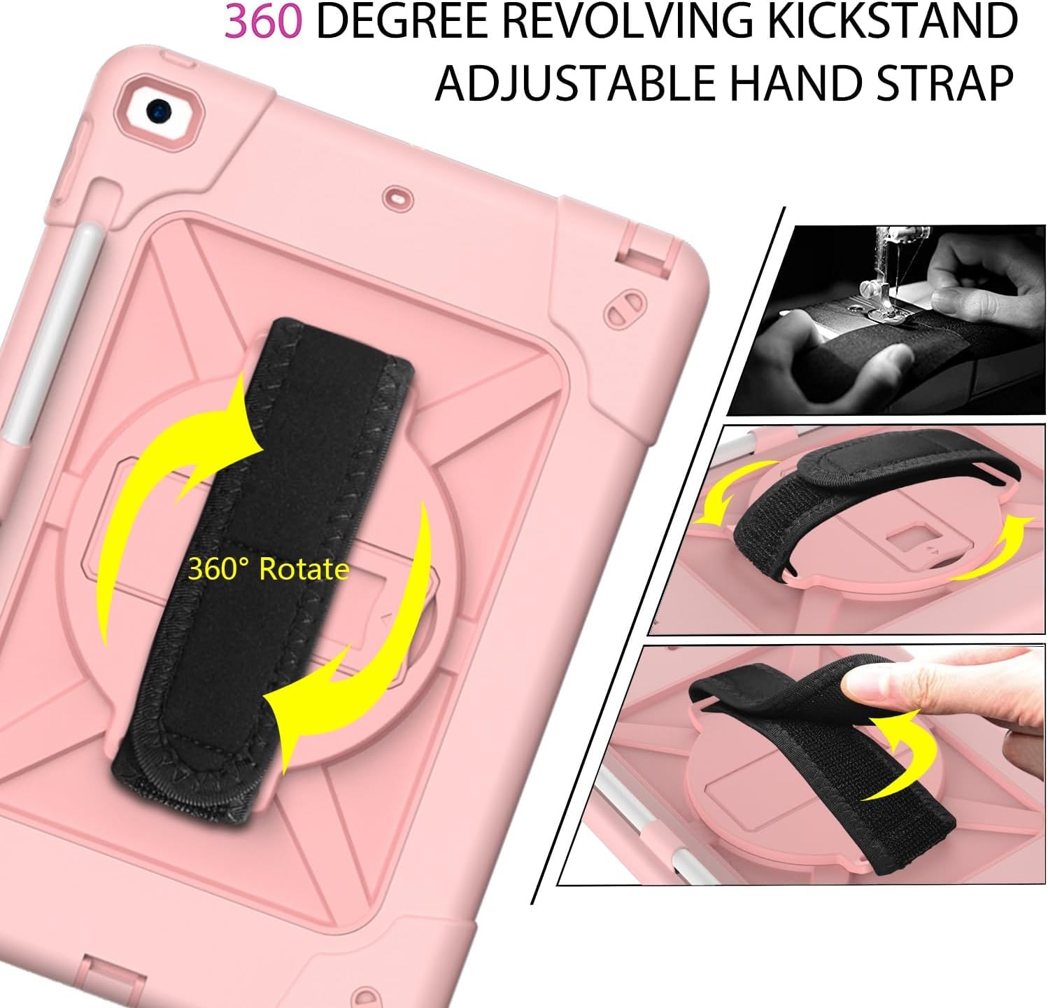 Tablet PC Bags Cases Sleeves Tablet PC Case Compatible with iPad 7th Generation 10.2 Inch 2019,Full-Body Heavy Duty Shockproof Protective Cover with Wrist Strap Stand,Pencil Holder(Rosegold)