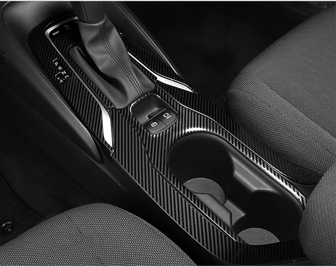 ruihe 5pcs Carbon Fiber Pattern Stainless Car Gear Shift Knob Console Panel Trims Cup Holder Frame Cover Fit for Toyota Corolla 2019 2020 2021 2022 (Regular Gasoline Version)
