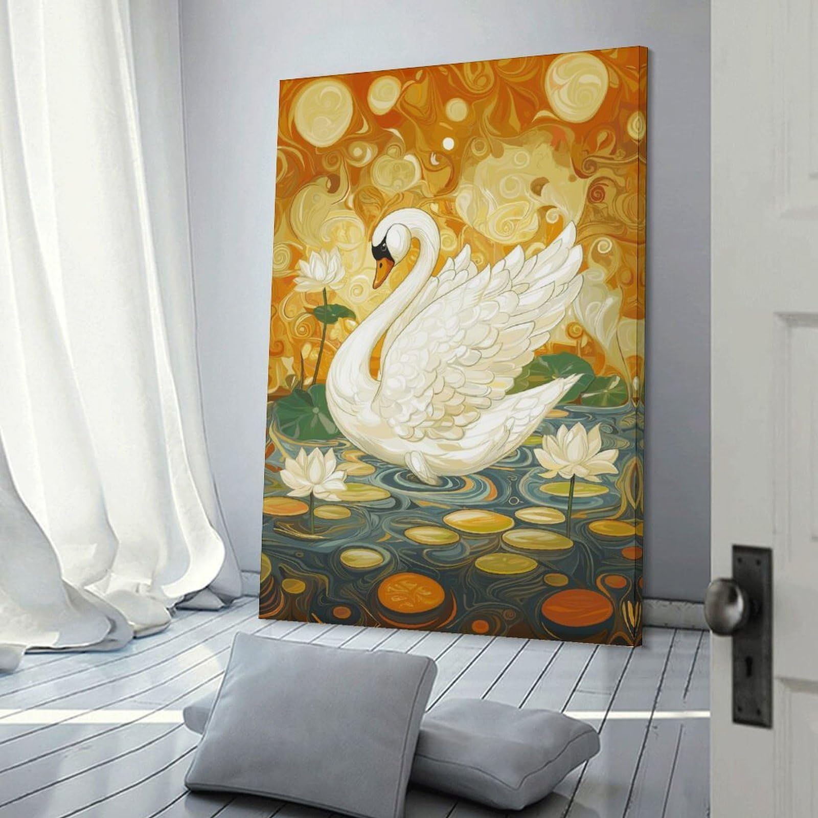 Junmoney Frame-Style-10 White Swan With Spread Wings Home Decor Wall Art 08X12inch(20X30cm), For Bedroom, Guest Room Or Reading Nook, Decorative Wall Art For Cosy Rooms