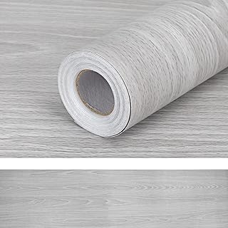 17.7" x 355" Grey Wood Contact Paper Wallpaper, PVC Self Adhesive Peel and Stick Wall Paper, Easy to Clean Decorative Wall...