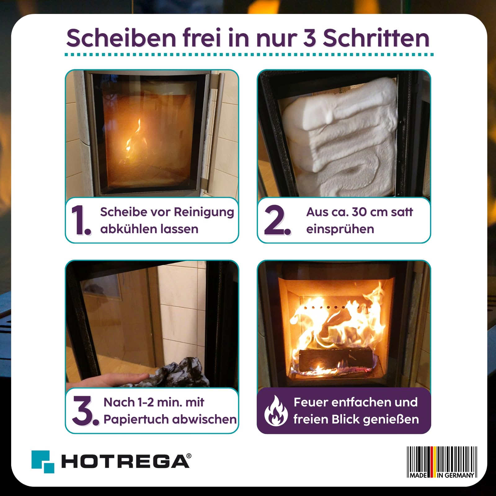 HOTREGA Limpiador de discos de chimenea, espuma activa de alto rendimiento para cristales, plásticos, metales, eliminación eficaz de hollín, grasa y aceite (5 x 300 ml)