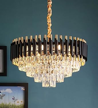 Arus Metal K9 Crystal Glass Modern Ceiling Jhummer/Chandelier Light Fixture (Clear, Black)