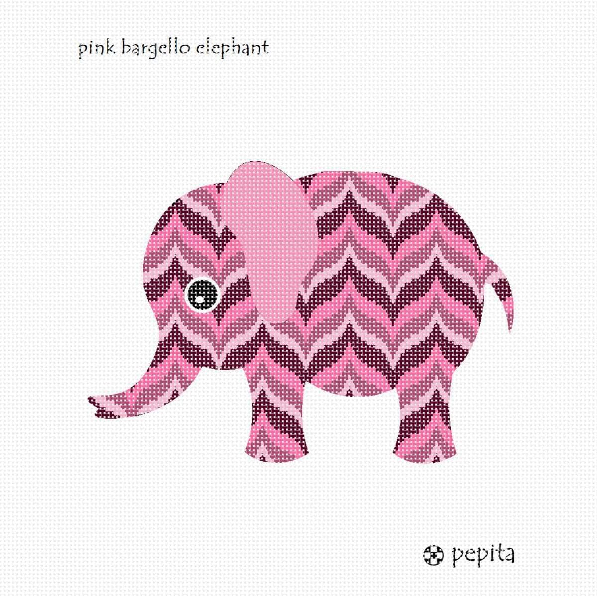 Pepita Needlepoint kit: Pink Bargello Elephant, 9" x 9"