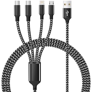 Multi Charging Cable,Dual Type-C Multiple Charger Cable Nylon Braided 4 in 1 Multi USB Cable Charging Cord with IP/Type C/Micro USB Ports for Cell Phones/iPhone/Tablets/Samsung Galaxy & More-1Pack 5Ft - Amazon product rated Grade A