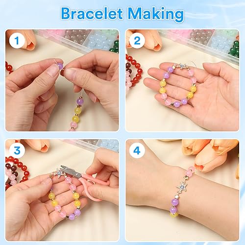 Miniatura 5 de Audab 800 cuentas de vidrio de 0.315 pulgadas en 32 colores para fabricación de joyas, cuentas redondas de cristal para pulseras, manualidades