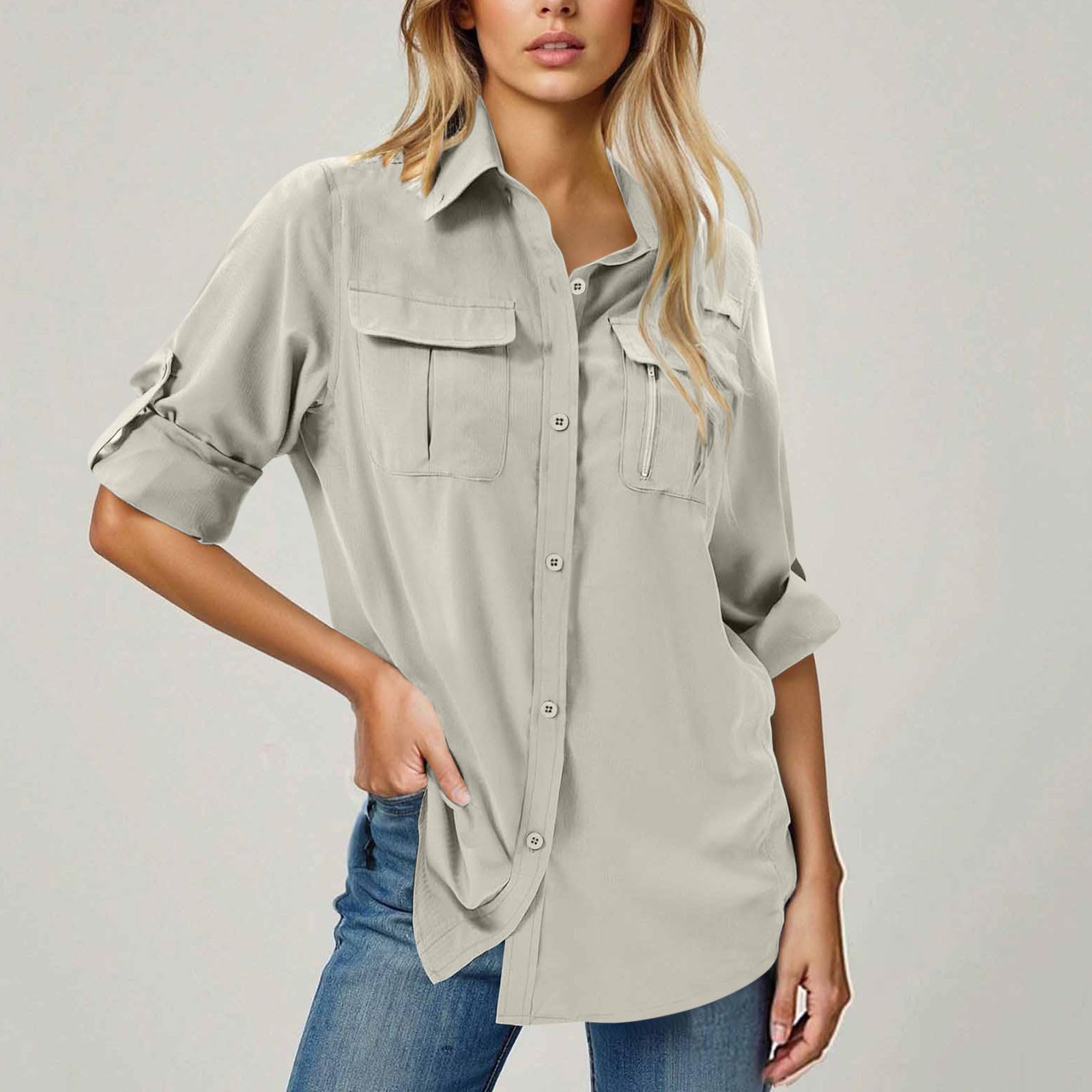 Battnot Hemdbluse Damen UPF 50 UV Schutz Langarmshirt Damen Outdoor Wanderhemd Safari Kleidung Atmungsaktiv Quick Dry Casual Tops Sport Oberteile Wanderhemd Tops für Running Wandern Surfen Angeln