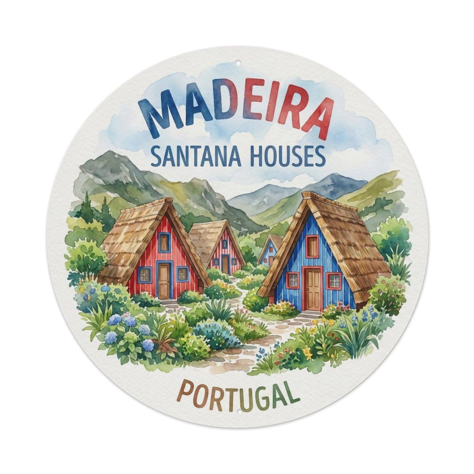 Olhnbad Style Portugal Madeira Santana Houses Portuguese Heritage Metal Tin Sign