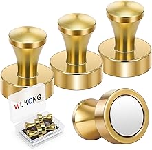 Wukong Neodymium Magnets Strong Hold, 20 x 25 mm, Pack of 4 Strong Magnets Push Pins, Whiteboard Magnet Gold for Magnetic Board, Fridge and Office