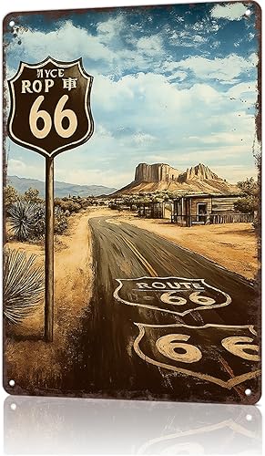 Vintage Metal Tin Sign Vintage Route 66 Metal Sign Posters Wall Art for Dorm Home Office Room Decor 8X12inch
