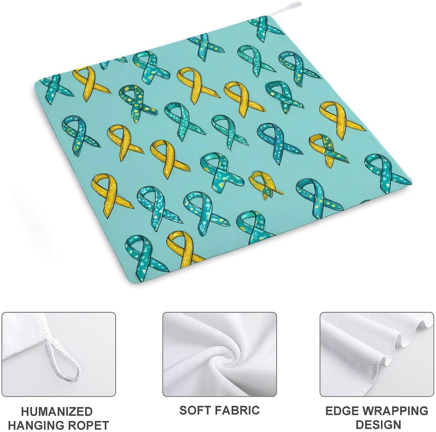 Teal Ribbon Painted Ovarian Cancer Hand Towels for Bathroom Handkerchief | Absorbent,with Hanging Loop,Kitchen Towels,for Home Hotel,Soft