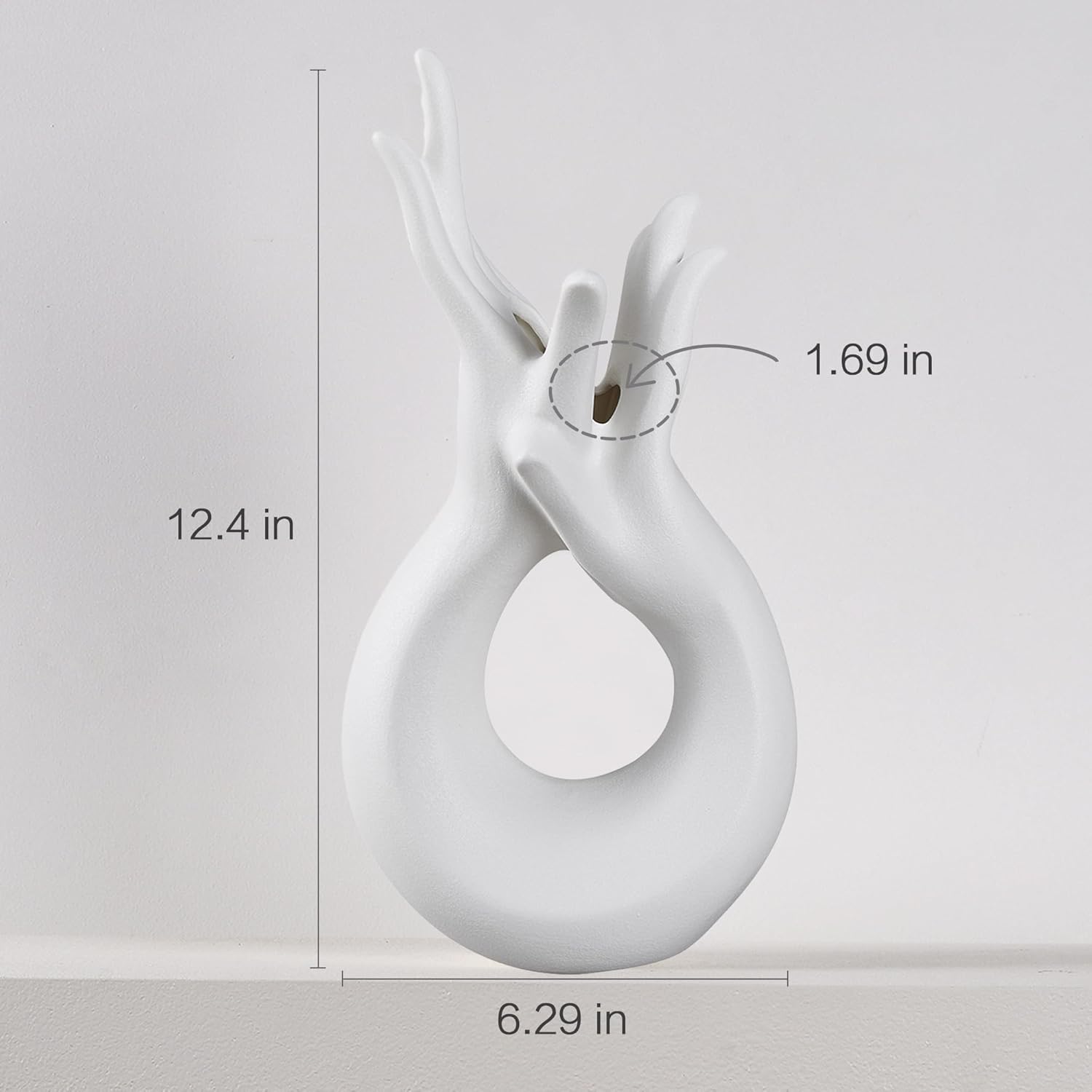 VECELO Minimalist White Ceramic Vase, Modern Hand Shaped Flower Vase for Entryway, Shelf, Mantels, Dining Table