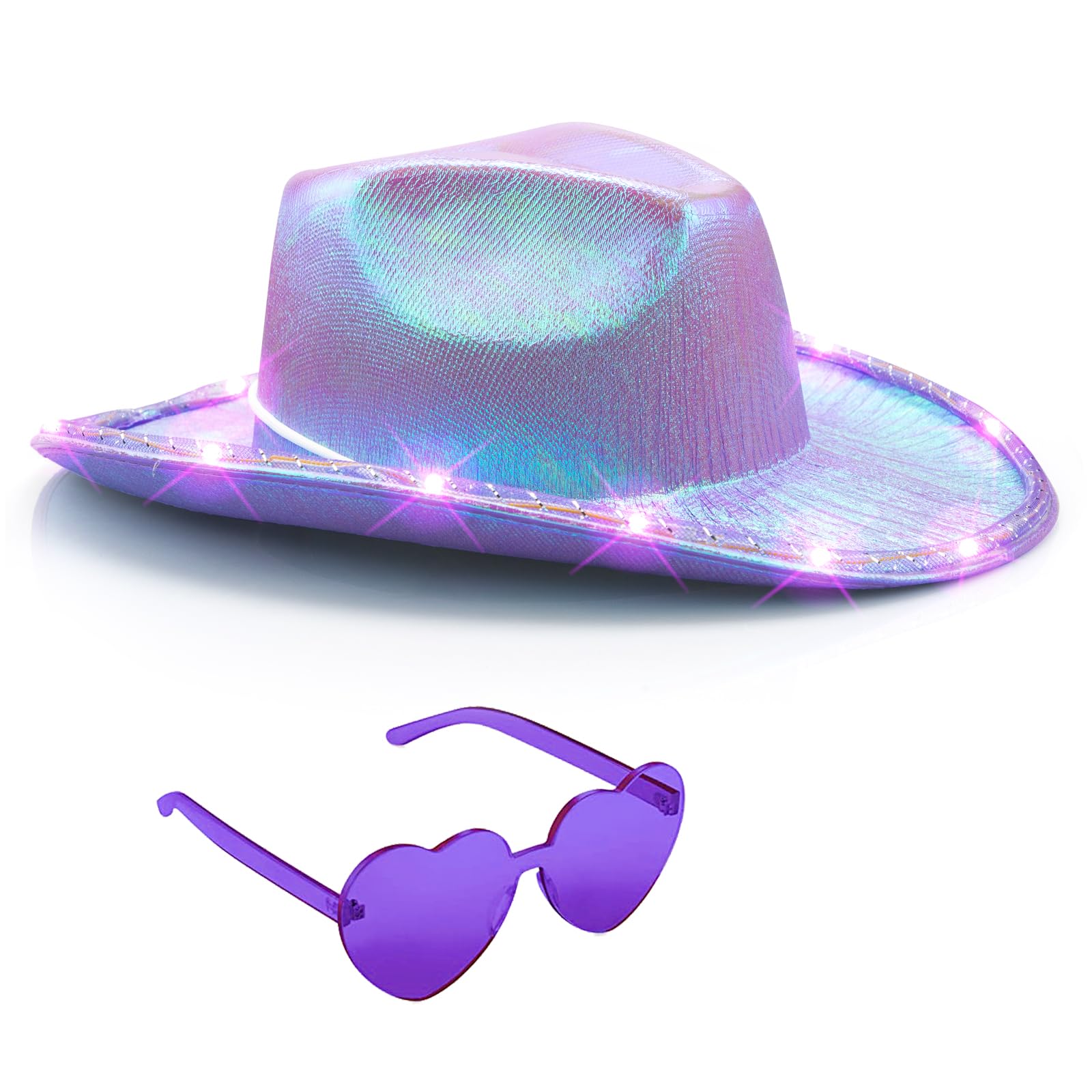 Tanganan Light Up Cowboy Hat for Women Men,Halloween Costume LED Cowgirl Hats Western Cow Girl Hat Sparkly Space Cowboy Hats for Partys Halloween Costume Dress Up (Purple)