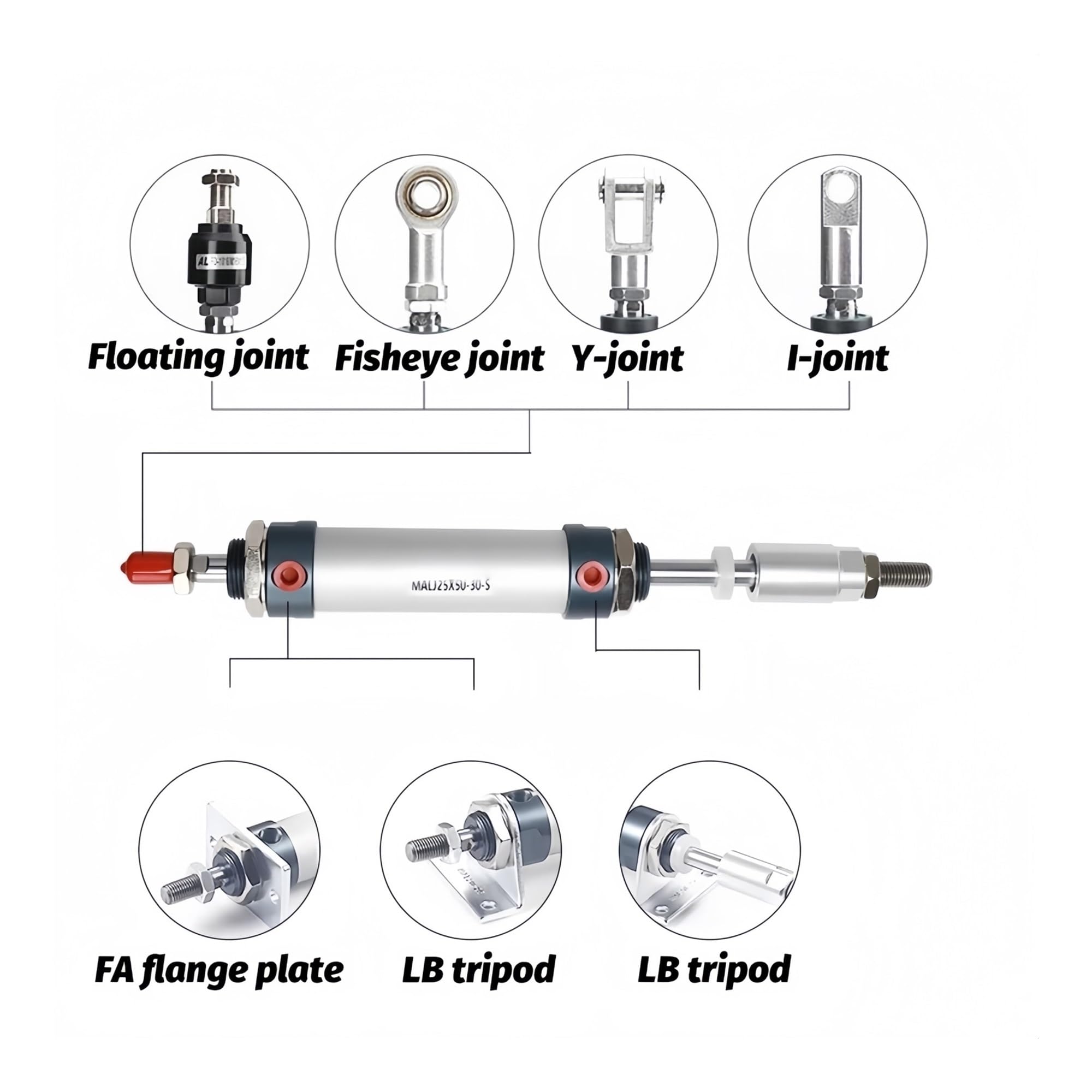 Cilindro pneumatico a doppio effetto MAL alesaggio piccolo MAL16 MAL20/25/32/40mm corsa 10/15/20/25/30/40/50/55/60/75/100(50mm stroke,Bore 32mm)