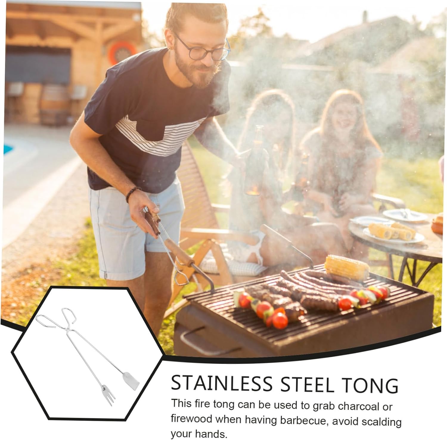 Xmas Grab Tool Lengthened Charcoal Tong Iron Strong for Camping