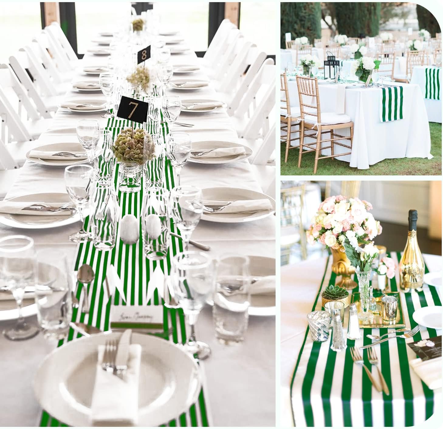 10 Pack Striped Table Runner Polyester Table Decor Classic Green and White Striped Table Runner Modern Elegant Design for Indoor Outdoor Events Banquet Party Wedding (12 x 72 Inch)