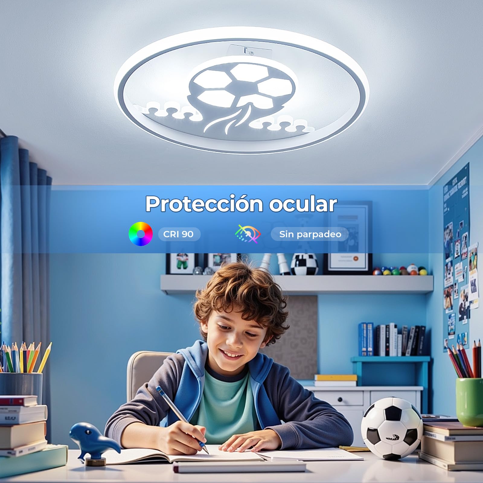 Lampara Techo Infantil: Plafon LED Techo 32W con Mando a Distancia - Futbol Luces 3000K-6000K Regulable con Luz Nocturna y Temporizador para Habitación Niños y Dormitorio Juvenil, Ø30CM