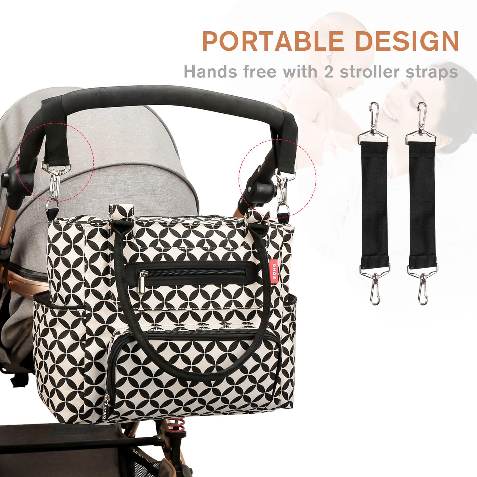 SONARIN Set di 7 borse per pannolini per bambini, borsa per pannolini, tracolla multifunzione, borsa per la maternità, borsa per pannolini da viaggio, con fasciatoio e ganci per passeggino