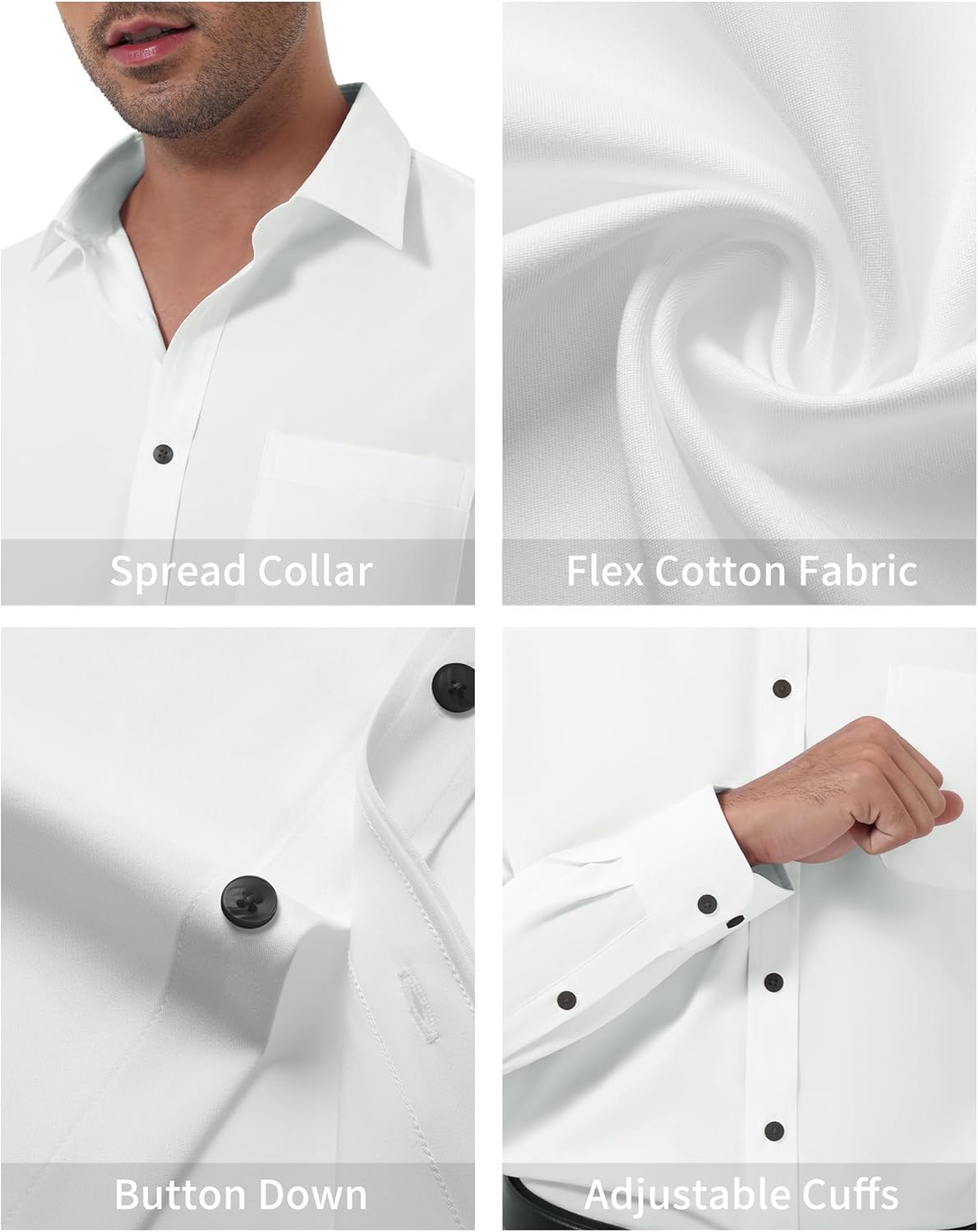 DEMEANOR Mens Dress Shirt Slim Fit Stretch Wrinkle Free Long Sleeve Button Down Shirts Formal Business Top with Pocket - Image 5