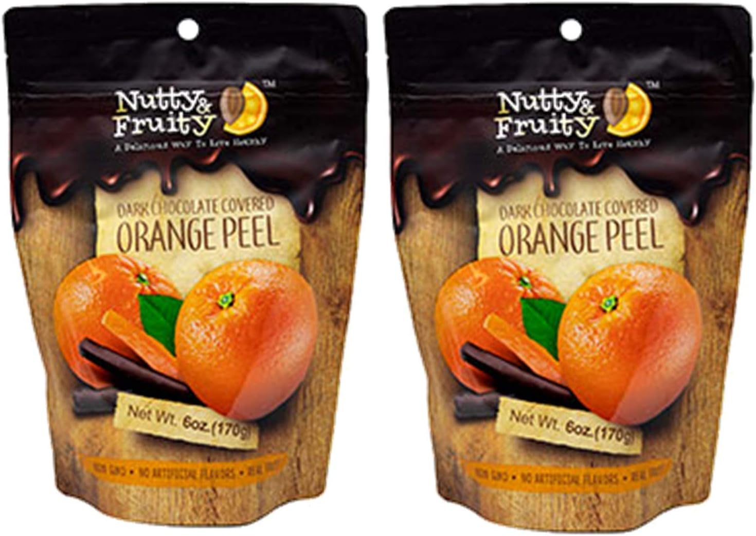 Nutty & Fruity Dark Chocolate Covered Fruit: Your Choice of Peach, Strawberry, Banana, Orange, Mango, or Pomegranate- Two Bags (Orange Peels)