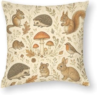 Animal Throw Pillow Covers 20x20 Inch,Forest Friends with Mushrooms Decorative Throw Pillow Cover Cushion Case for Sofa Bed Living Room Farmhouse Decorations